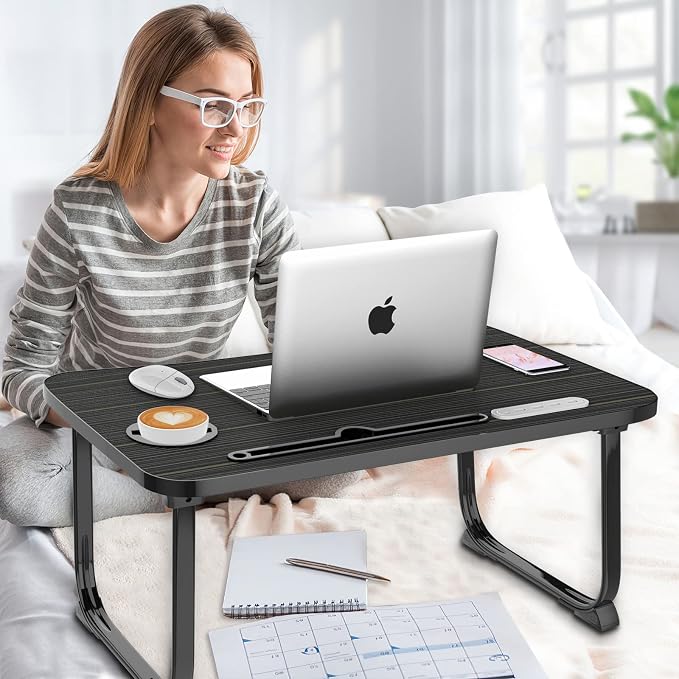 Fayquaze Laptop Bed Desk, Portable Foldable Laptop Bed Table with USB Charge Port Storage Drawer and Cup Holder, Lap Desk Notebook Stand Tray Table Serving Tray for Eating, Reading and Working | Portable, Foldable, Lap Desk with USB Charge Port Storage... - Image 4