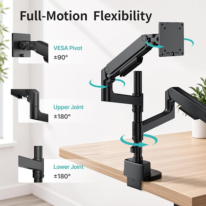 Dual Monitor Arm for 17”-49“Ultrawide Monitors with USB,Black | Heavy Duty Dual Monitor Mount Holds 44 lbs - Image 5