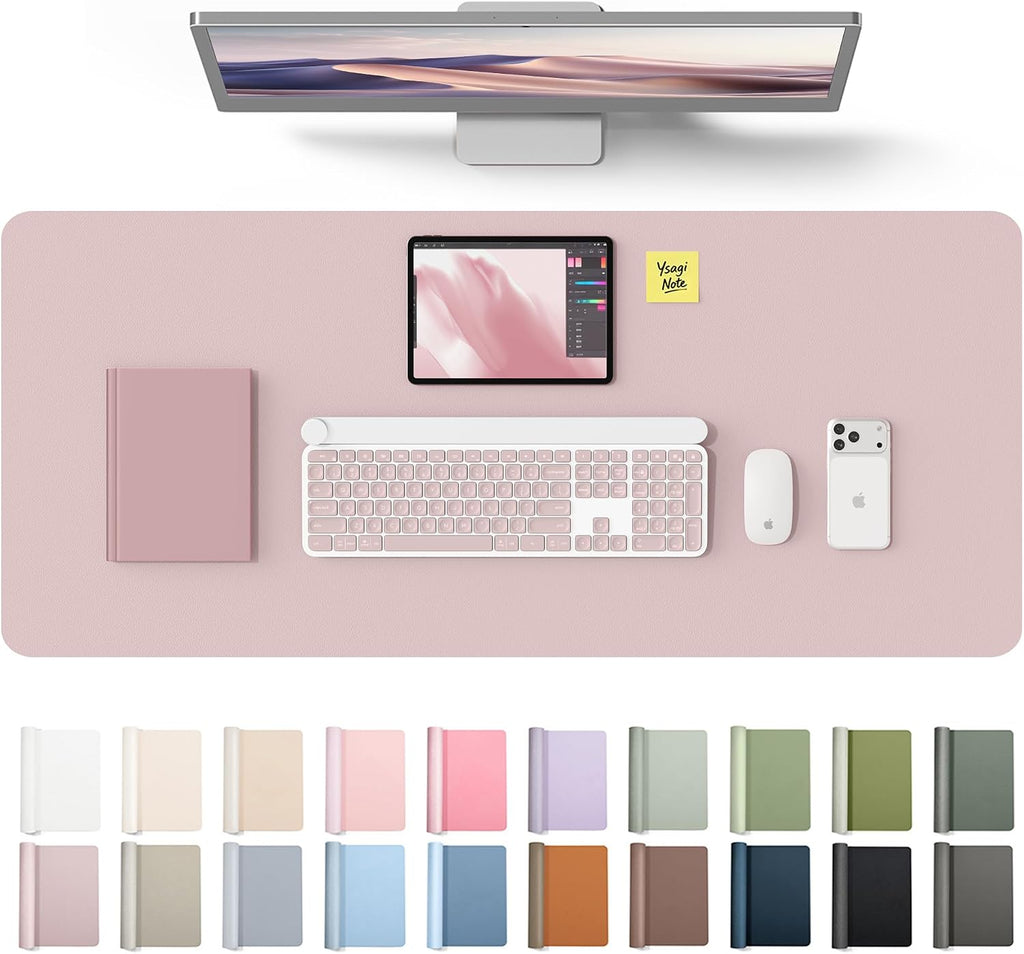 YSAGi Leather Desk Protector, Office Mat, Large Mouse Mat, Non-Slip PU Leather Blotter, Laptop Desk Mat, Waterproof Writing Pad for Office and Home(Grayish Lavender, 42" x 17.2") by YSAGi