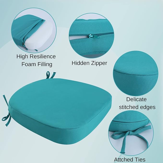 idee-home Outdoor Chair Cushions Set of 4, 17" x 17" D-Shaped | Thick Outdoor Seat Cushions Waterproof Patio Furniture with Ties Dining Pads - Image 2