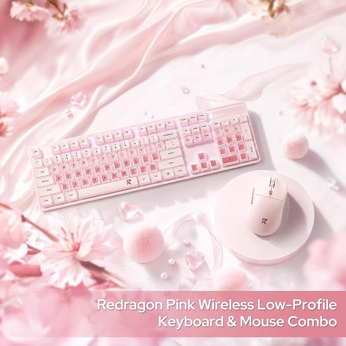 Redragon BS8531 Wireless 104-Key Low-Profile Keyboard, 4000 DPI Mouse Combo | 30% Slimmer Ultra-Thin Mechanical Switch for Faster Keystrokes, Ergonomic Typing, 5-Level Adjustable DPI, Shared Dongle - Image 7