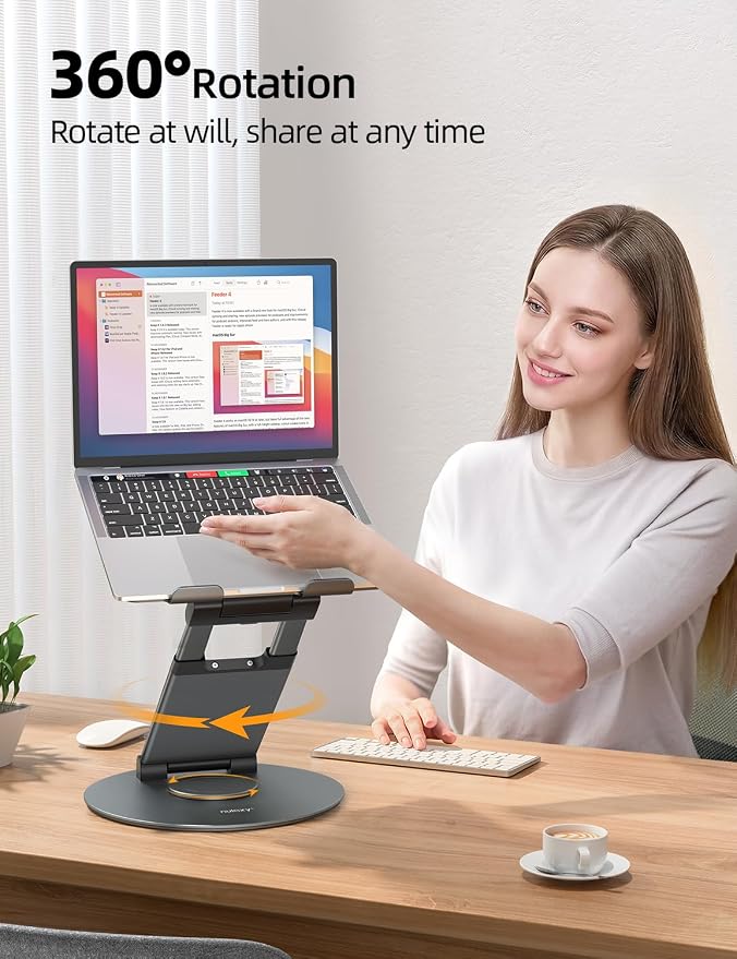 Nulaxy 18" Height Telescopic 360 Rotating Aluminum Laptop Stand Desk, Gray | Ergonomic Computer Holder Riser with Heat-Vent, Standing Desk Converter Holds 22 Lbs for Office Desk Use Fits 10-17" Laptops - Image 2