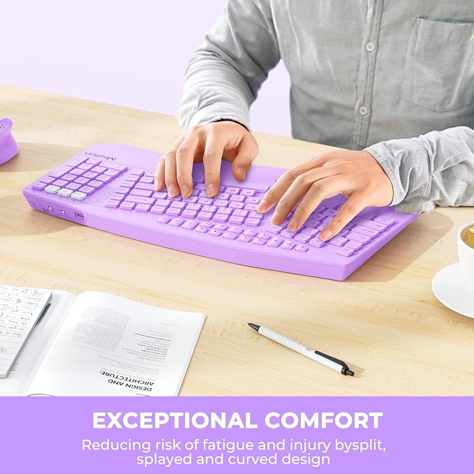 MEETION Wireless Ergonomic Keyboard, Split Design with Wrist Rest, Purple | Comfortable split keyboard with Bluetooth connection, rechargeable and wrist rest, ideal for home office and computer use - Image 7
