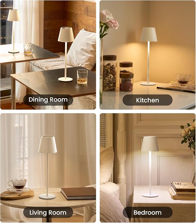 3 Pack Cordless Table Lamp, Portable Battery Operated Lamp with 3 Color Temps and Stepless Dimming, Rechargeable Table Lamp for Dinner, Desk, Cafe, Outdoor (White) - Image 8