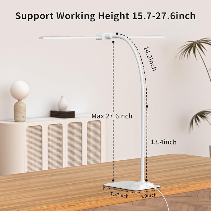 LED Desk Lamp Double Light: 1200LM Desk Light Base for Home Office, White | Dual Screen Computer Monitor Light, Architect Table Lamp for Working Reading Drafting,Dimmable 4 Colors Memory 30-Min Timer - Image 6
