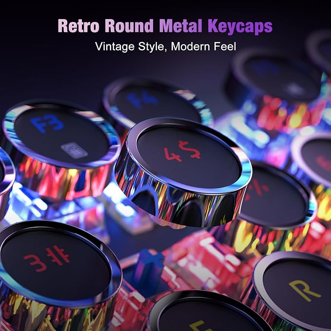 Typewriter Wired Mechanical Gaming Keyboard, Blue Switch LED Backlit | Metal Panel, Retro Punk Round Keycaps, 104 Keys Wired Keyboard for PC Laptop Mac Gamer, LED Rainbow Backlit,RisoPhy - Image 2