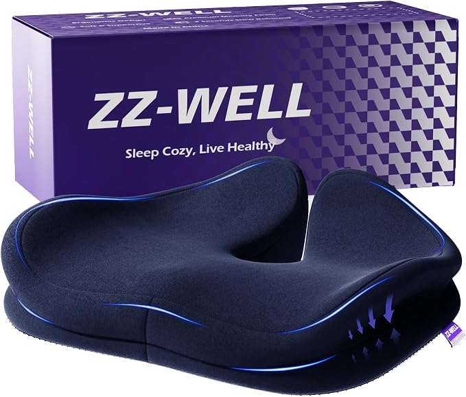 ZZ-WELL Seat Cushions for Office Chairs, Coccyx Cushion for Tailbone Pain, Memory Foam Butt Pillows for Computer Gaming Chair, Patented Pressure Relief Design Chair Cushion (Navy Blue, XX-Large) by ZZ-WELL