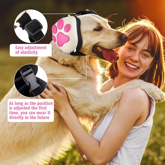 Dog Ear Muffs Noise Protection - 32dB NRR Noise Cancelling Headphones | Upgraded Calming Earmuffs for Hearing Protection, Thunder, Fireworks & Hunting with Dog Paw Design (S, White-Pink) - Image 5