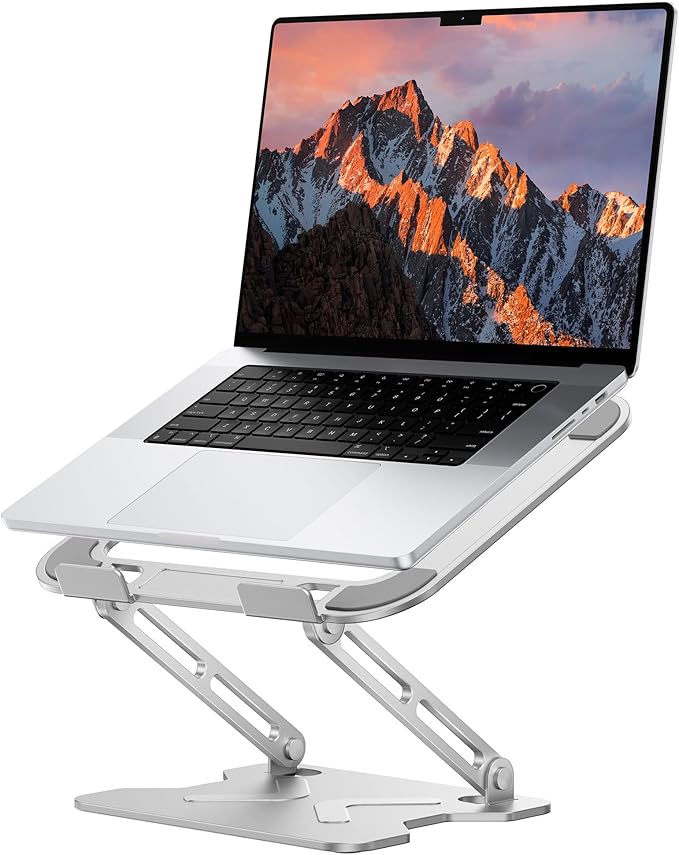 JCZT Adjustable Laptop Stand for Desk, Metal Foldable Laptop Riser, White | Ergonomic Portable Laptop Stand, Ventilated Cooling Computer Notebook Holder for MacBook Air Pro, All 10-16'' Laptops by JCZT