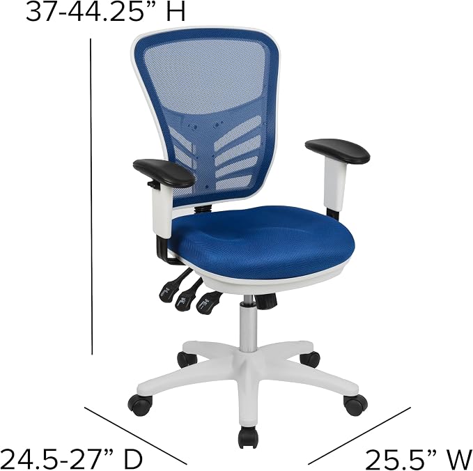Flash Furniture Nicholas Mid-Back Blue Mesh Multifunction Executive Swivel Ergonomic Office Chair with Adjustable Arms and White Frame - Image 3