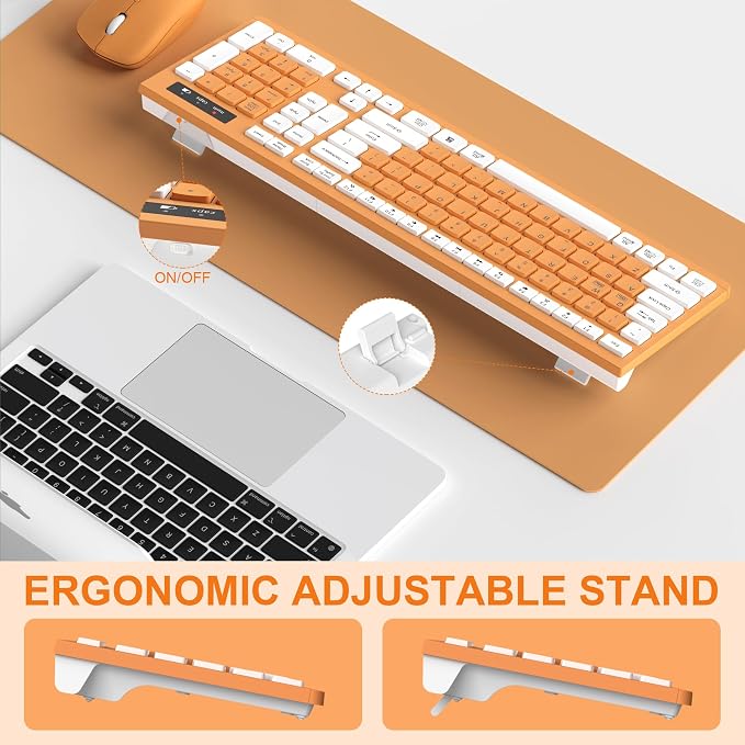 Quiet Wireless Keyboard and Mouse Combo for Office and Home (Orange-A) | Silent 2.4G Full Size Cordless Keyboard with Tilt Legs,3-Level DPI Quiet Mouse,for Windows,Mac OS/Desktop/Laptop/PC - Image 5