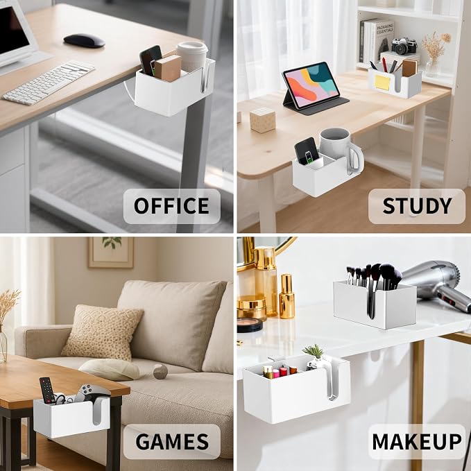 OOKUU 3-in-1 Desk Organizer - Large Desk Cup Holder Clamp, Pencil Holder and Phone Stand - Detachable Anti-Spill Table Cup Holder, Office & PC Gaming Desk Accessories for Cup, Phone and Pen (White) - Image 6