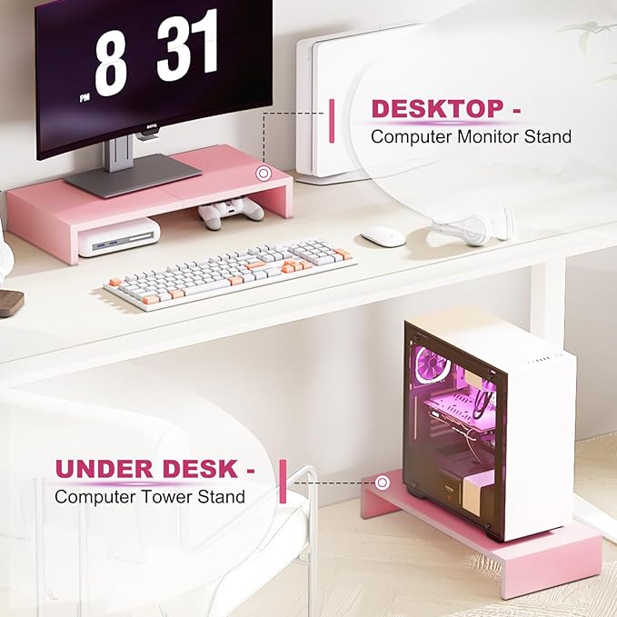 TEAMIX Pink Monitor Riser-20L inch, Wood Monitor Stand for Desk, Sturdy TV/Screen/PC/Printer/Laptop Riser,Computer Shelf with Storage TV Holder for Home Office (Pink, 20 inch) - Image 5