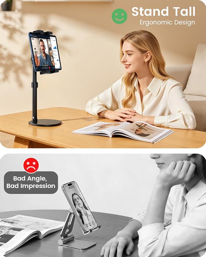 OHLPRO Heavy Duty Portable Monitor Stand for Desk, 22.83" Ultra Tall Tablet Holder with Wide Steel Base, 5.5 LB Capacity, iPad Stand Fits 5-22" Screen, iPad Pro 12.9 13, Office, Kitchen, Drawing - Image 4