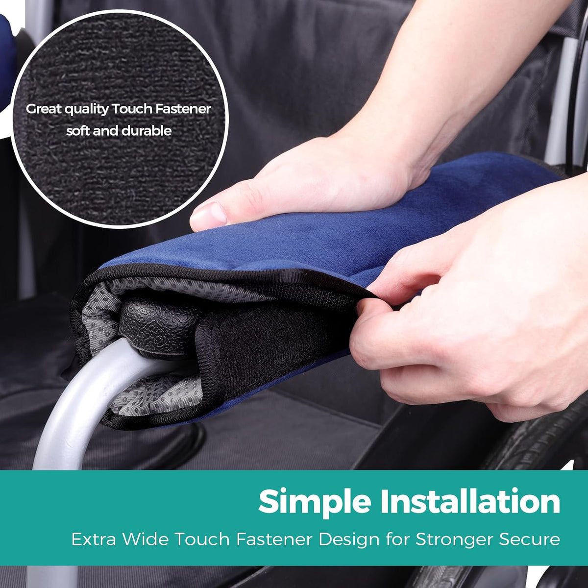 lefeke 2 Pack Wheelchair armrest Pads - Soft Velvet Foam armrest Covers for wheelchairs, Office Chairs and armchairs, etc., Effectively relieves arm Pressure and Prevents Soreness (Blue) - Image 3