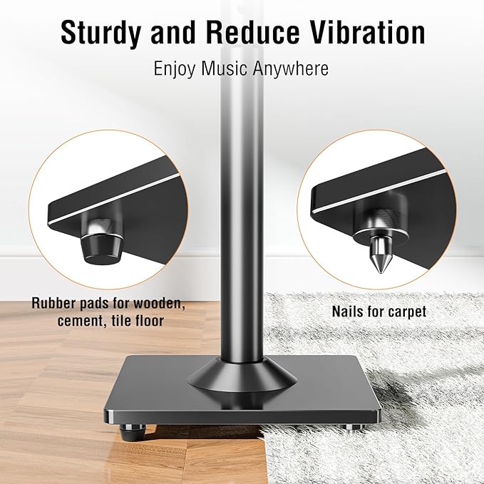 ELIVED Speaker Stands Pair for Sonos Era 100 and Sonos One, One SL, Play:1 | 35"- 43.4" Height Adjustable Speaker Stand for Surround Sound, Cable Management, Tempered Glass Base, 11 LBS Loading - Image 4