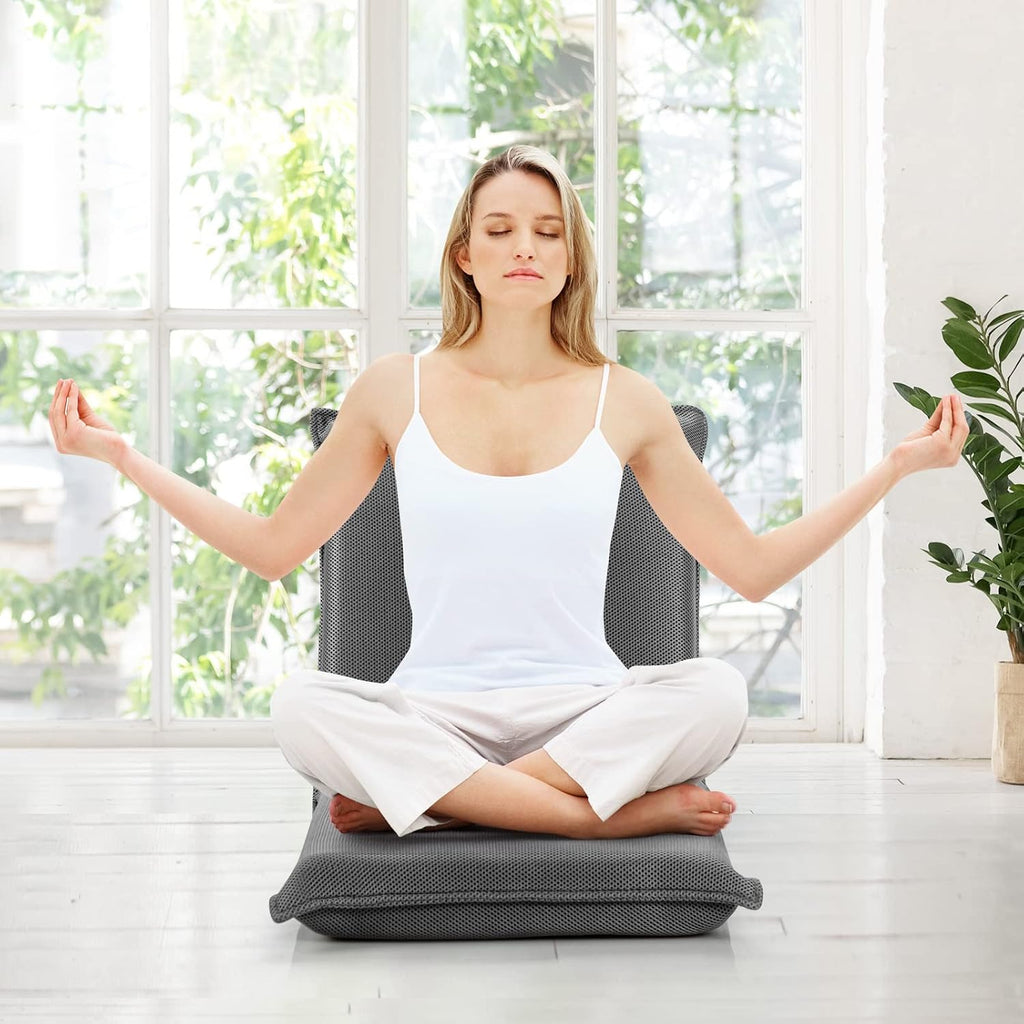 MAT EXPERT Adjustable Floor Chair, 6-Position Mesh Floor Gaming Chair, Folding Lazy Sofa Padded Lounger Recliner, Cushioned Floor Chair with Back Support for Reading, Meditating (Gray) - Image 2