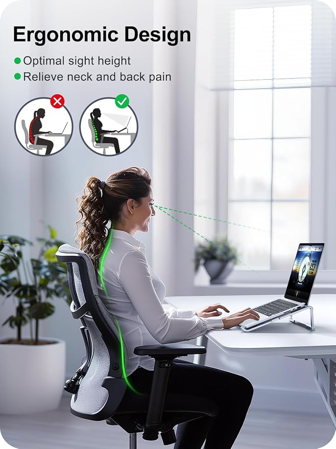 MOKURU Laptop Stand for Desk, Aluminum Computer Stand for Laptop, Foldable Laptop Riser, Portable Laptop Stand, Compatible for MacBook Pro/Air, Dell, HP, Lenovo, 11'' -15.6'' (Silver) - Image 2
