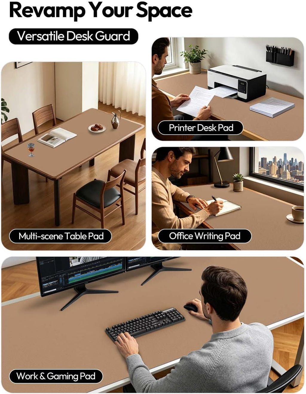 YSAGi Leather Desk Protector, Office Mat, Large Mouse Mat, Non-Slip PU Leather Blotter, Laptop Desk Pad, Waterproof Writing Pad for Office and Home (Khaki, 47" x 17") - Image 9