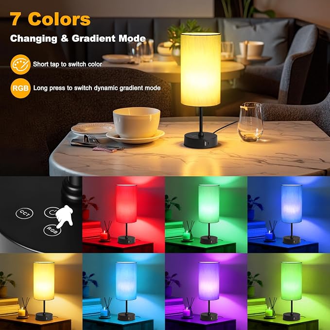 17Inch Table Lamp for Bedroom, Touch Control Bedside Lamp for Reading, 3 CCT & 7 RGB Color Changing, Dimmable Nightstand Lamp for Kids Room Living Room Office, Grey Shade - Image 3