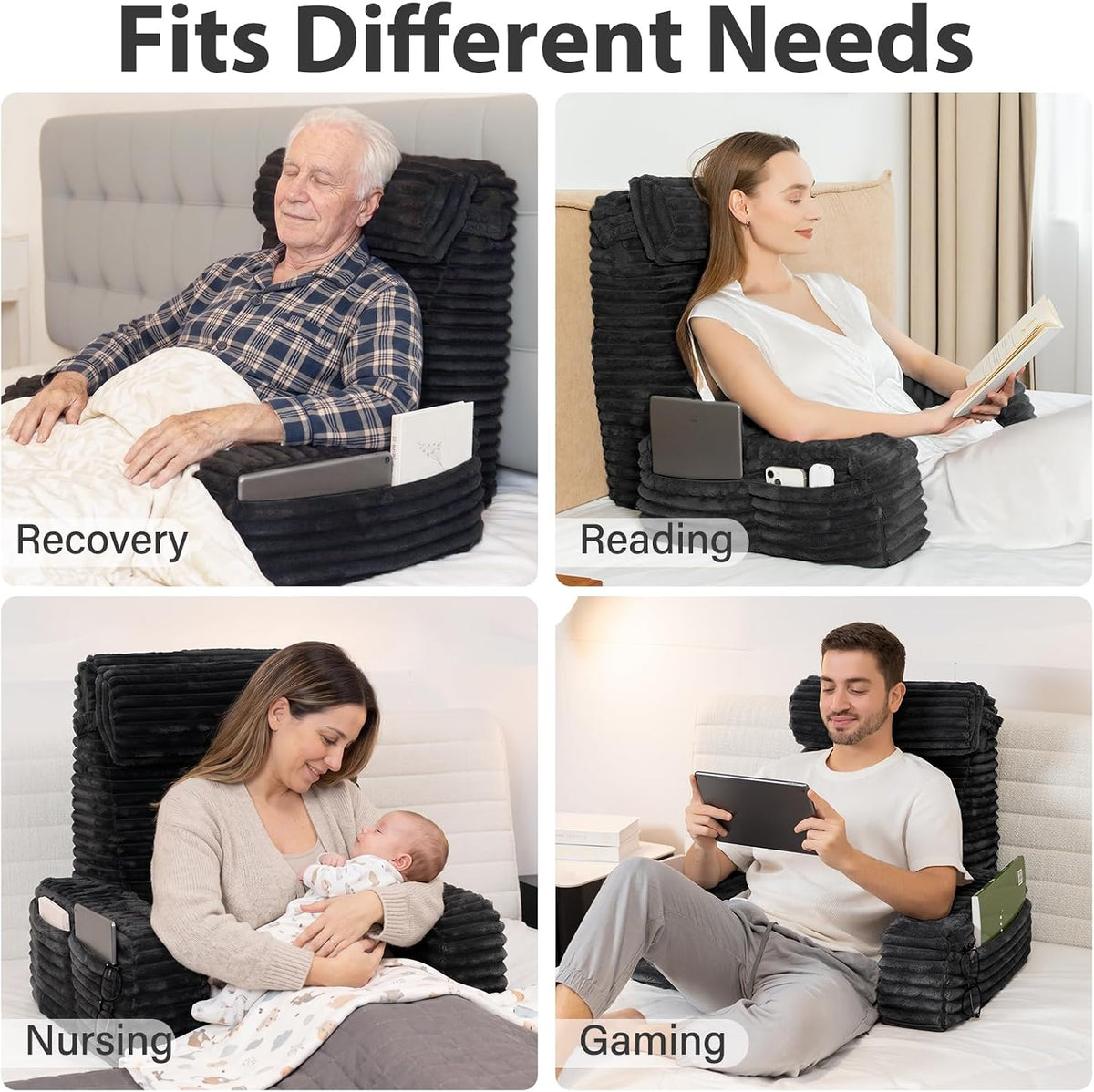 22" XL Back Pillow for Bed Sitting Up with Armrests & Big Pockets - Image 7