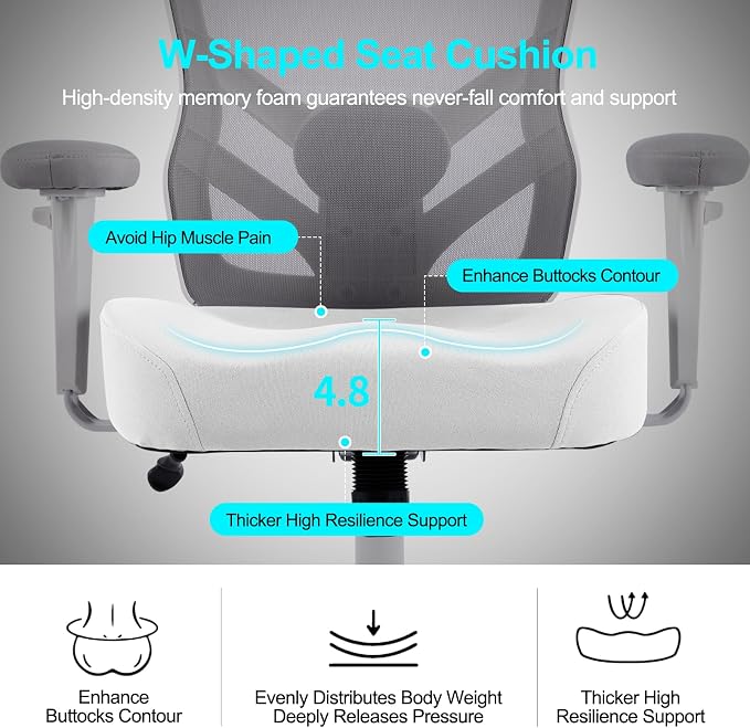 YFO Ergonomic Office Chair, Mesh Computer Desk Chair with Adjustable Back Lumbar Support and Armrests, Comfy Executive Rolling Swivel Task Chair for Home Office, Grey - Image 4