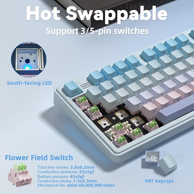 LINGBAO K108 Pro Wireless Mechanical Creamy Keyboard with Number Pad & Knob | Full Size Mechanical Keyboard with 10000mAh Battery, PBT Keycaps, Gasket Mount, RGB Backlit Hot-swap Custom Keyboard for PC - Image 6