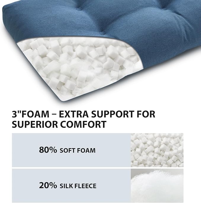 44 Inch Bench Cushions for Indoor Furniture | Super Soft Rectangle Bench seat Cushion Pad with Non-Slip Bottom, Waterproof Bench Pad for Window Porch(Blue, 44x19x4.5In) - Image 8