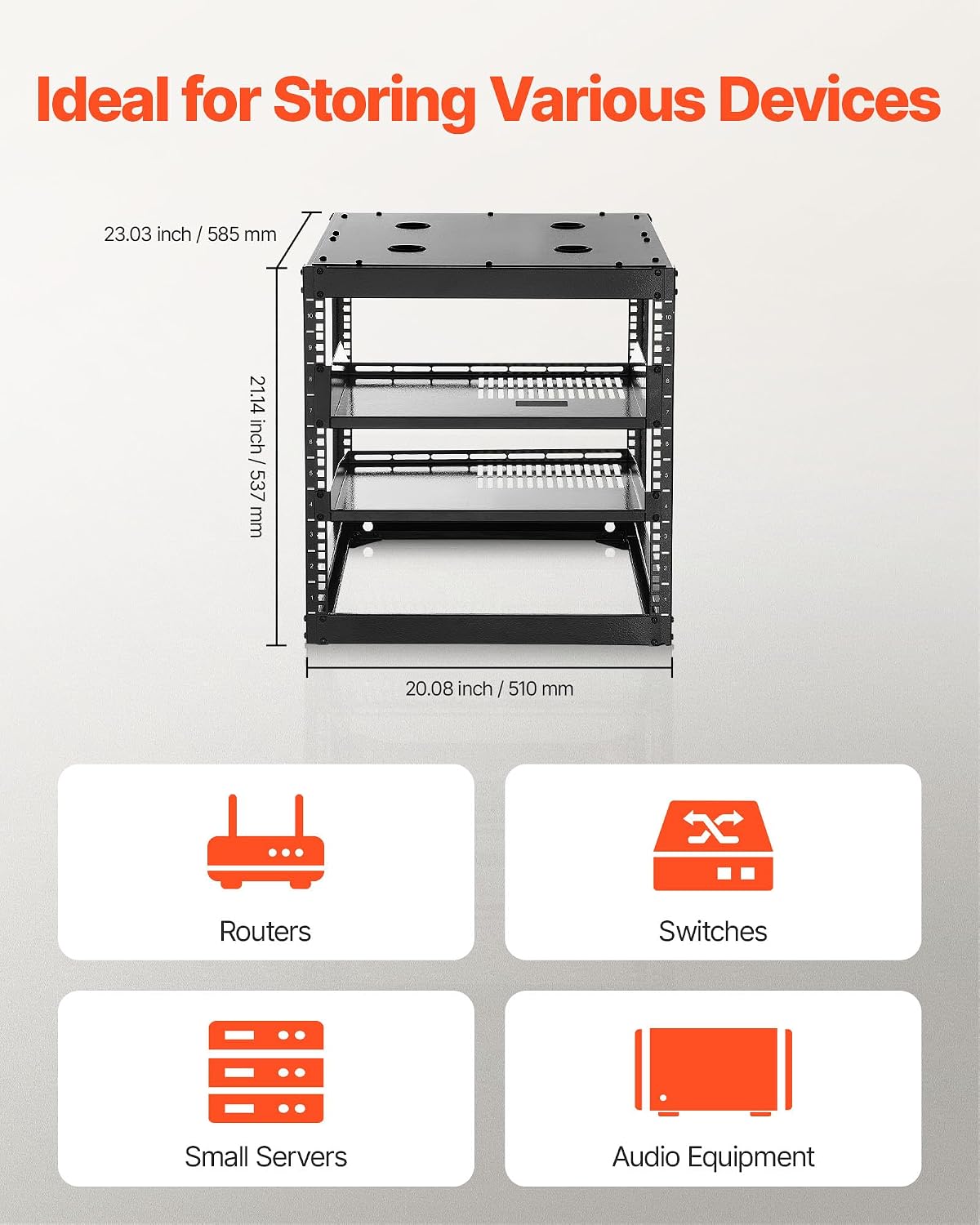 VEVOR 10U Open Frame Network Rack Server Rack, Wall Mounted or Floor Stand - Image 4