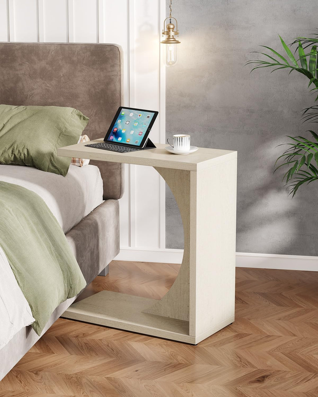Tribesigns C-Shaped End Table for Couch, Sofa Side Table, C Table for Small Space, Living Room, Bedroom (2, Beige) - Image 5