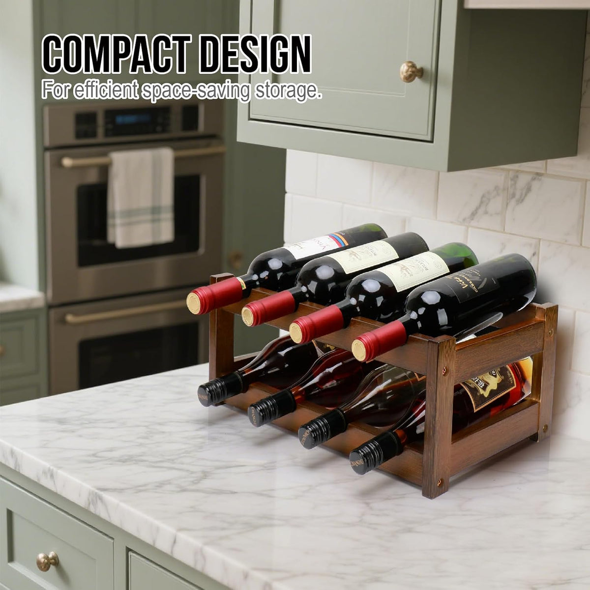 Bamboo Wine Rack, 2-Tier 8 Bottles Wine Storage Cabinet Shelf - Image 7