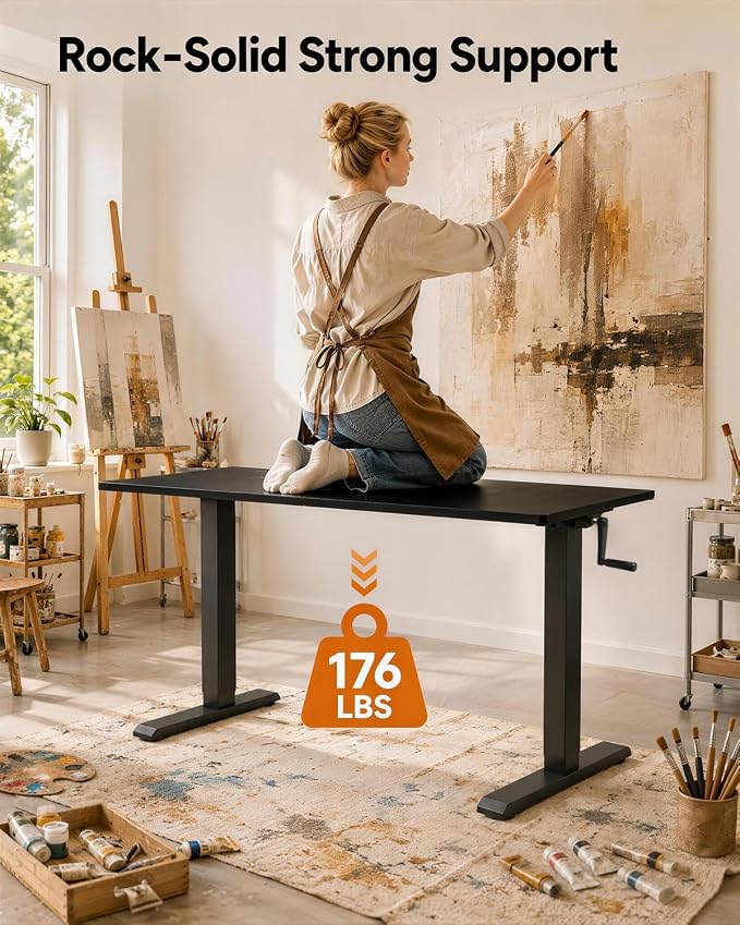 Manual Standing Desk Adjustable Height Whole Piece Top | Lockable Casters with Wheels, Sit to Stand Workstation, Whole Piece Construction, Handle - Image 8