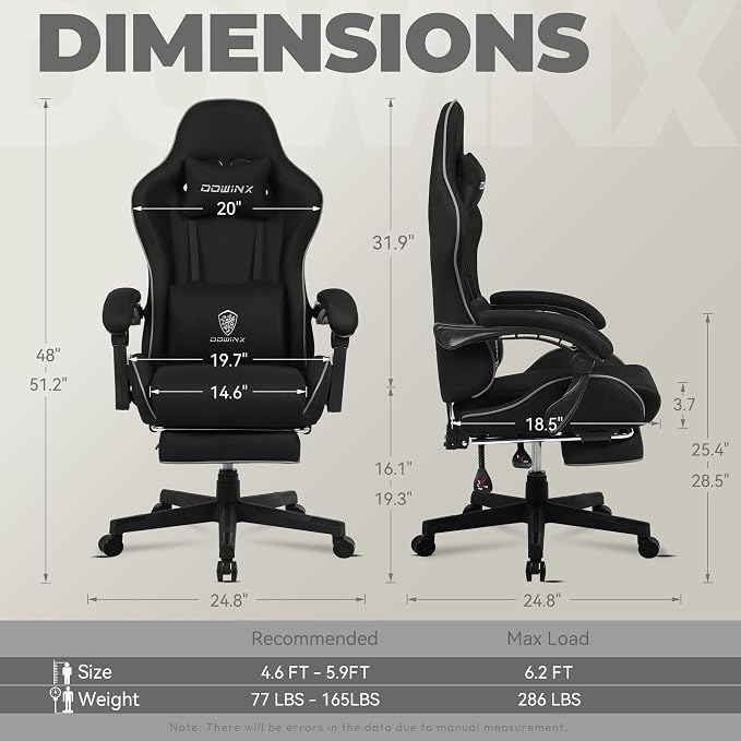 Dowinx Gaming Chair Fabric with Pocket Spring Cushion, Massage Game Chair Cloth with Headrest, Ergonomic Computer Chair with Footrest 290LBS, Black - Image 3