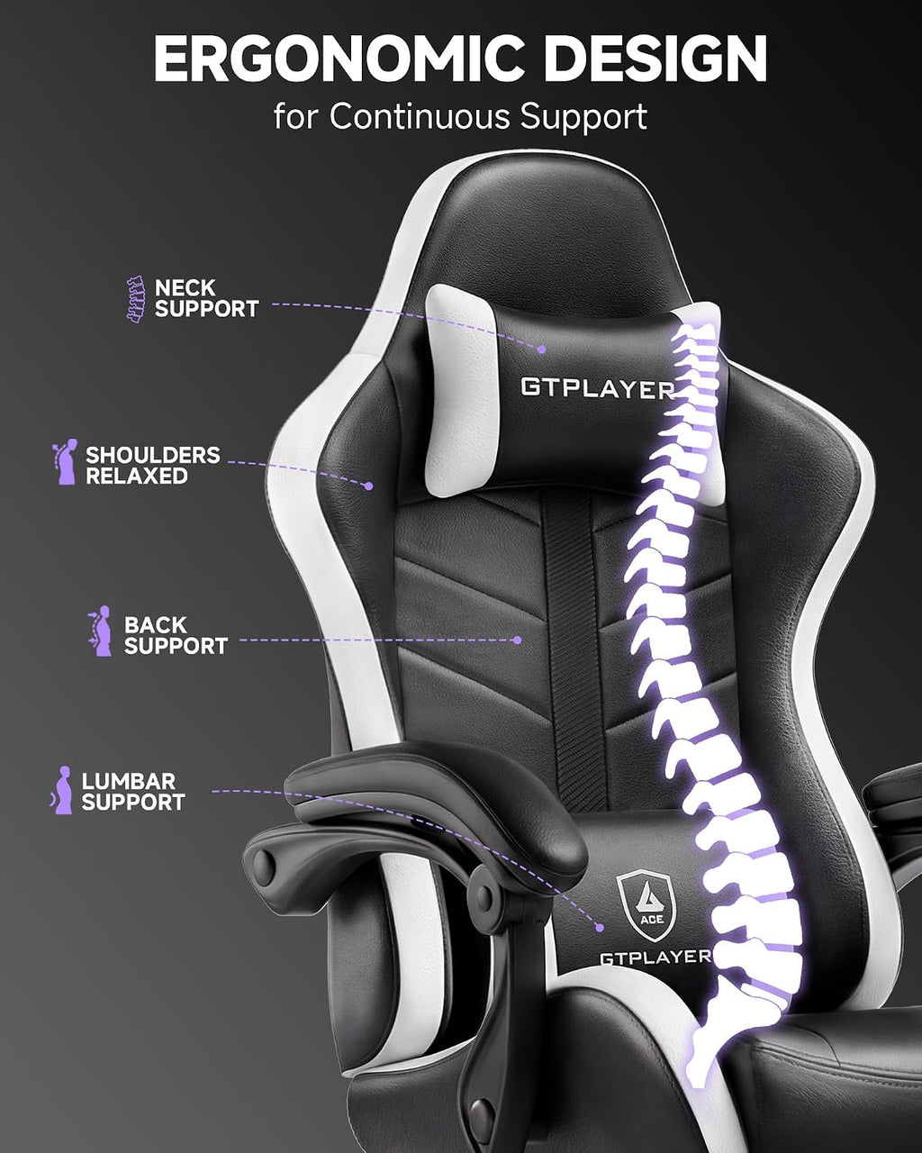 GTPLAYER Gaming Chair, Computer Game Chair for Adults, White - Image 4