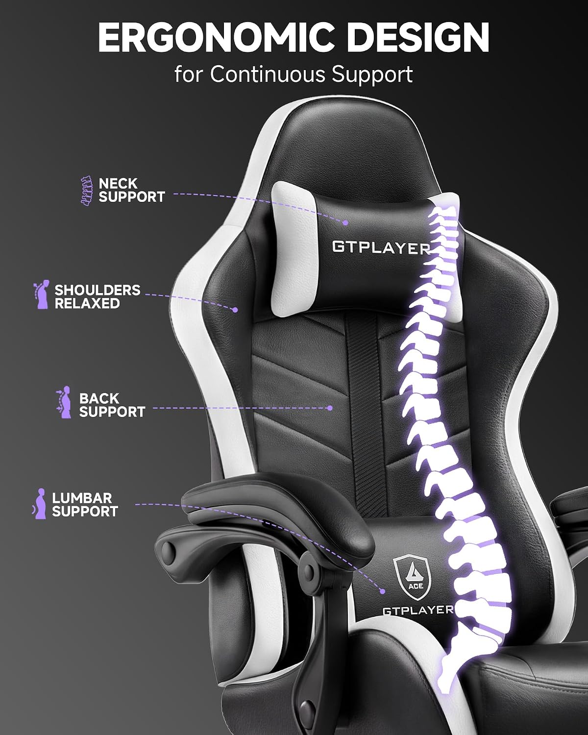 GTPLAYER Gaming Chair, Computer Game Chair for Adults, White - Image 4