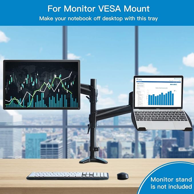 Laptop Tray Steel Notebook Holder for Monitor VESA Mount Stand Fits VESA 100x100 mm Mounting Holes with M4 Screws, 22lbs Capacity with Vented Cooling Platform - Image 5