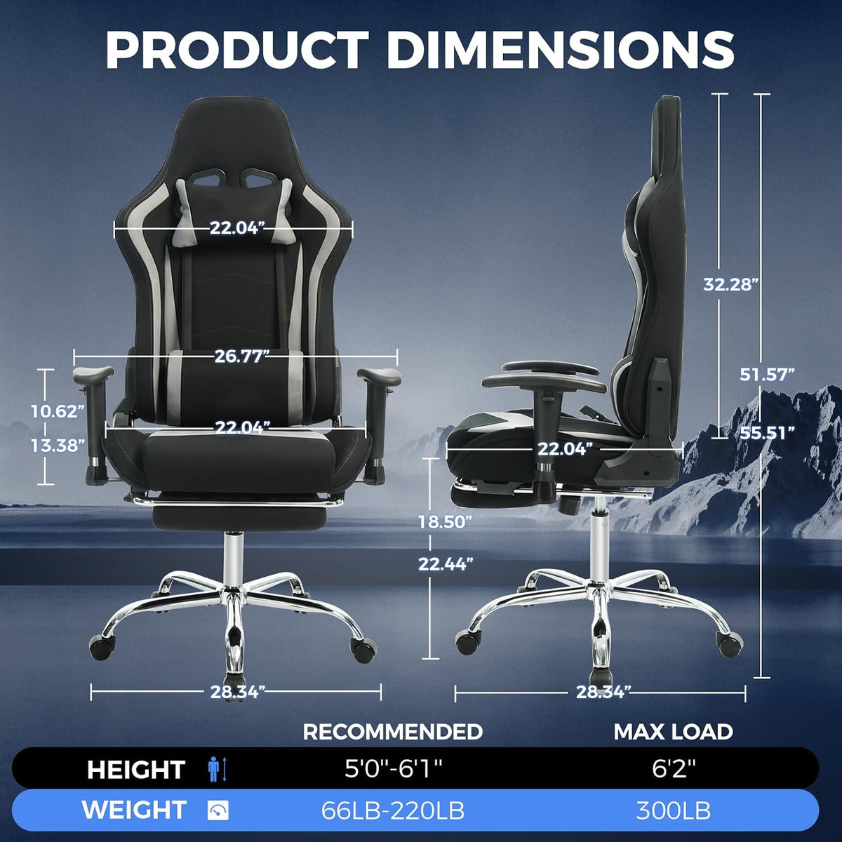 Gaming Chair High Back Ergonomic Computer Chair with Breathable Fabric, with Lumbar Support, 8-Way Adjustable Armrests, Integrated Frame for Office Study Gaming, Black & Gray - Image 2