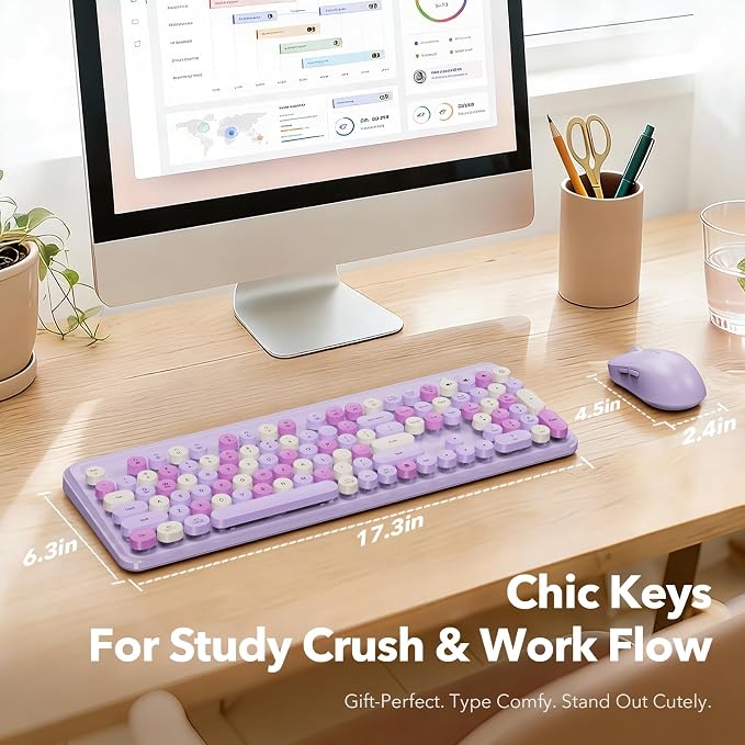 Wireless Keyboard and Mouse Combo, Purple, Round Keycaps, Tablet Holder | Full-size keyboard, typewriter-style design, 3-level DPI mouse, auto sleep, 2.4GHz for Mac Windows PC laptop, Trueque CK13 - Image 8