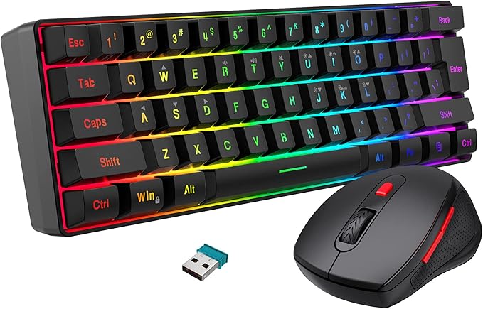 Snpurdiri 60% Wireless Gaming Keyboard and Mouse Combo, Include 2.4G Small Mini 60% Merchanical Feel Keyboard, Ergonomic Design Vertical Feel Wireless Mouse | Include Small Mini 60 Percent Keyboard, Ergonomic Design Vertical Feel Wireless Mouse by Snpurdiri