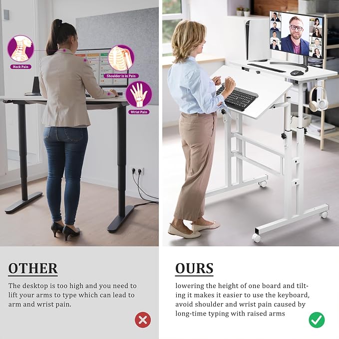 Enayplon Small Standing Desk with Wheels, Mobile Stand Up Desk, Portable Standing Table on Wheels for Walking Pad, Rolling Computer Desk Adjustable Height, Tall Table - Image 3
