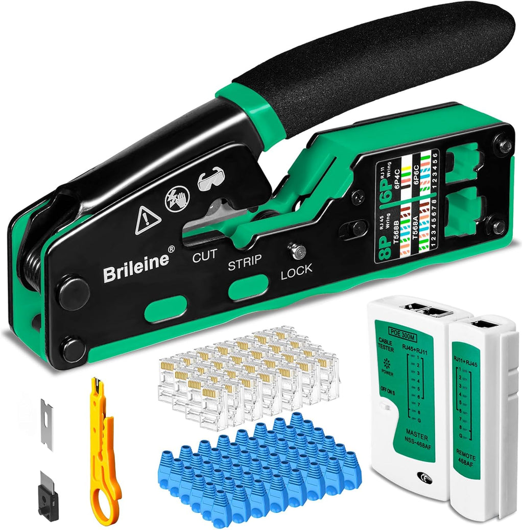RJ45 Crimp Tool Pass Through Kit Ethernet Crimper Cat5 Cat5e Cat6 by Brileine