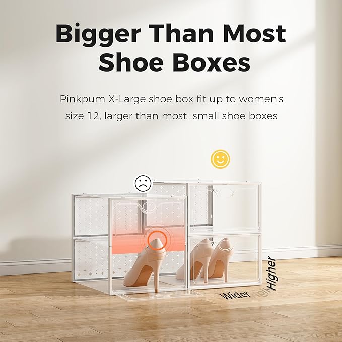 Pinkpum 15 Pack X-Large Shoe Storage Boxes, Shoe Organizer Clear Stackable | Fit US Size 11, 6.2” Height, Shoe Dispaly Case Holder Bins Sneaker Storage for Sneakerheads, For Home and Family, White - Image 3