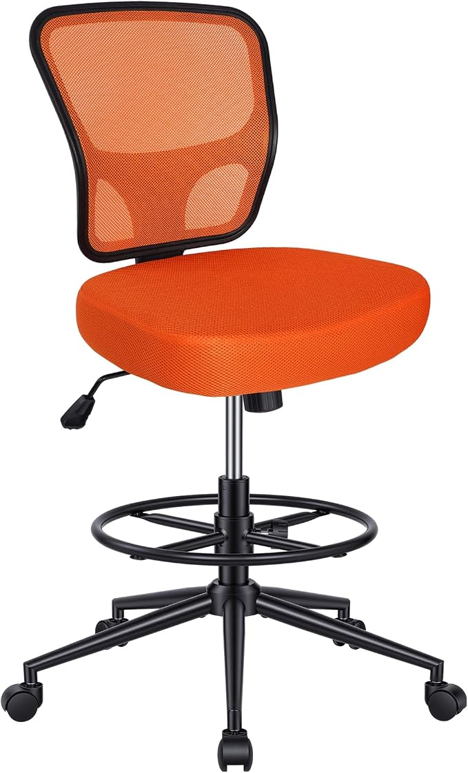 Armless Drafting Chair Tall Office Chair for Standing Desk - Adjustable Height Mesh Ergonomic Drafting Stool with Foot Ring & Wheels, Rolling Counter Height Computer Chair for Home Office by HYLONE