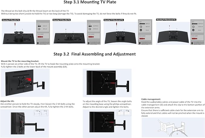 Amazon Basics Full Motion Articulating TV Wall Mount with Tilt Swivel, Extends 16 inches, VESA 200x200, for 12" to 40" TVs, 40 lbs, Black - Image 9