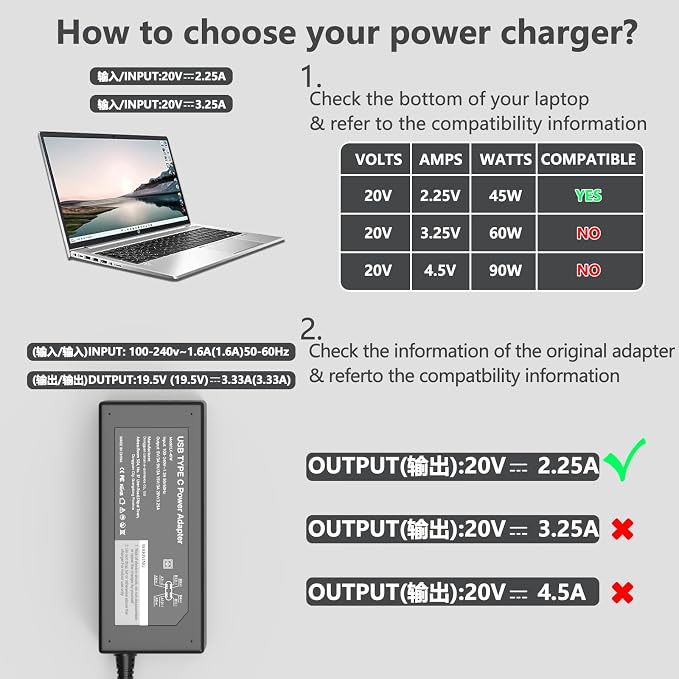 Replacement for Chromebook Charger 45W USB C,for HP Type C Laptop All | Compatible with HP Chromebook Laptop Type C,USB C Laptop Charger,Computer Power Adapter For All,GKLSPL Laptop Charger - Image 2