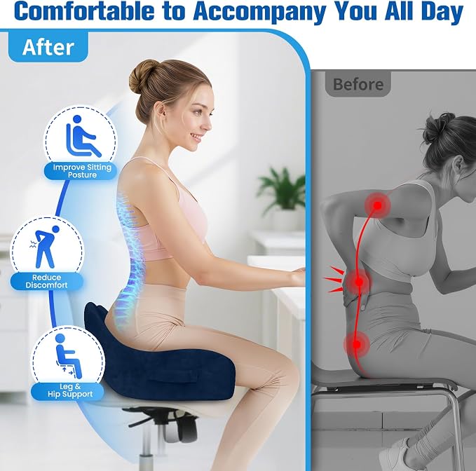 Seat Cushion, Chair Cushions, Memory Foam Office Chair Cushion | Hip & Sciatica & Tailbone Pain Relief, Long Sitting Comfort for Office Chairs/Desk Seats/Wheelchair (Large, Blue) - Image 6