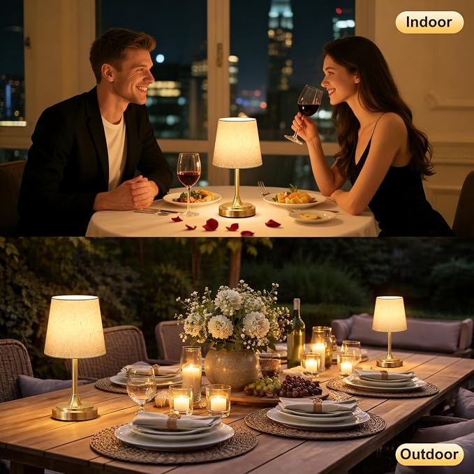 Wowag Small Cordless Table Lamp Rechargeable,5000mAh Battery Operated Desk Lamp,3 Colors & 7 RGB Stepless Dimmable,Touch Ambient Light for Bedside,Bedroom,Dining Room,Living Room,Gold,FlaxenShade - Image 6