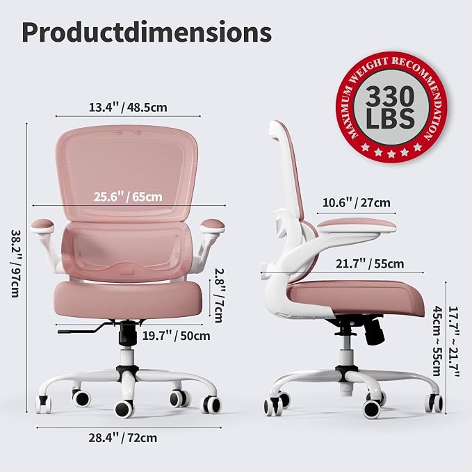 TRALT Office Chair - Ergonomic Desk Chair with Adjustable Lumbar Support, Mesh Computer Chair, Executive Chair for Home Office Comfortable Lumbar Support (1, Pink) - Image 2