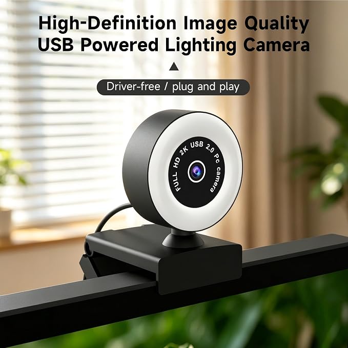 USB HD 4K Video Webcam，with Ring Ligh and Microphoneand Rotatable Tripod& Privacy Cover for PC，, Fast AutoFocus，with Auto White Balance for Video Calls, Live Streaming Gaming & Online Meetings - Image 9