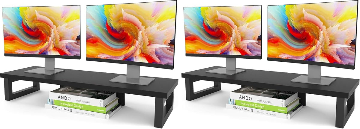 WESTREE Dual Monitor Stand Riser, Wood and Steel Monitor Stand Riser, Computer Monitor Stand for 2 Monitors, Multi-Purpose Desktop Storage Stand for Computer,Laptop,Printer,TV (Pack of 2) by WESTREE